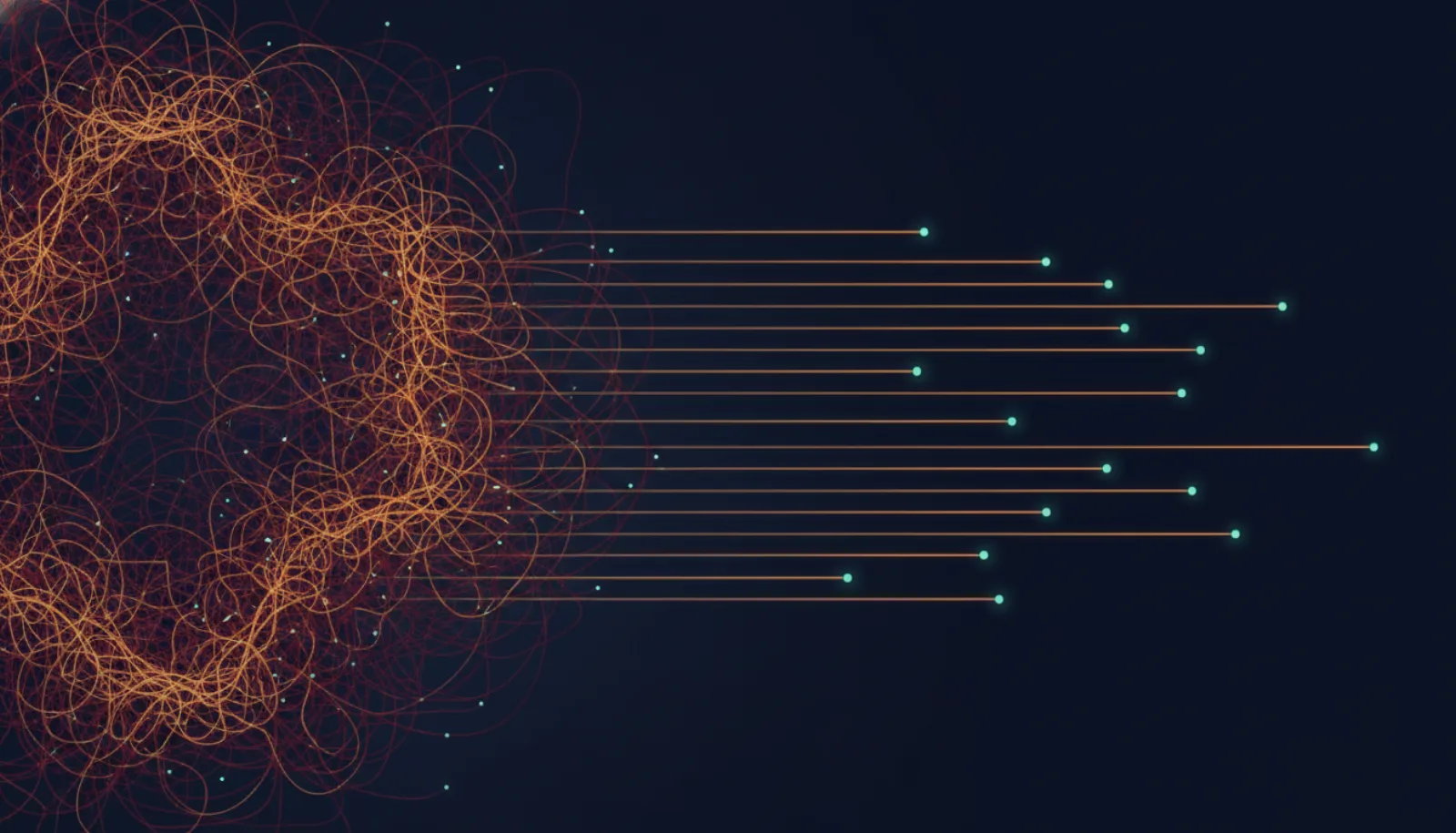 Abstract illustration of tangled lines resolving into clean parallel lines