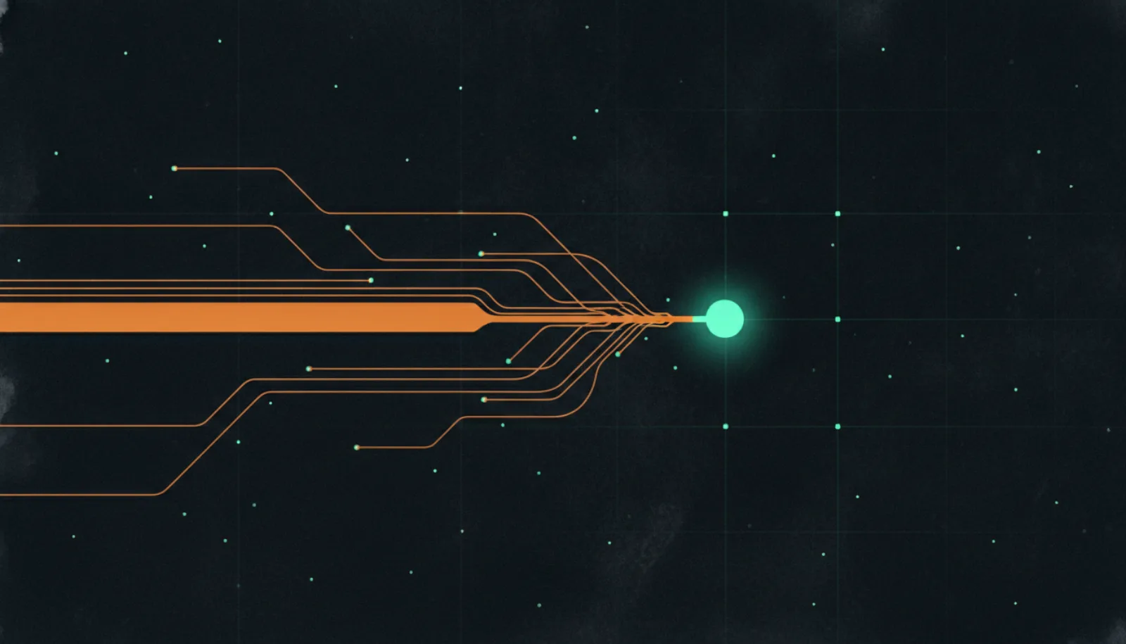 Abstract illustration of one traffic line branching into many, converging on a single node
