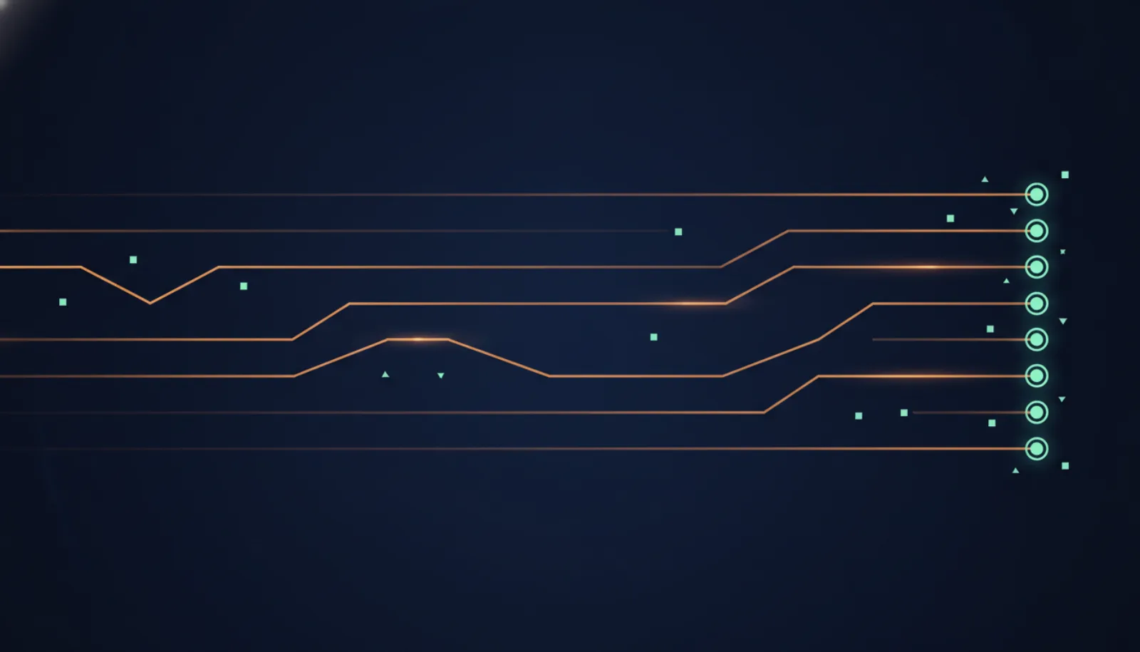 Abstract illustration of seven parallel traffic paths ending in separate nodes