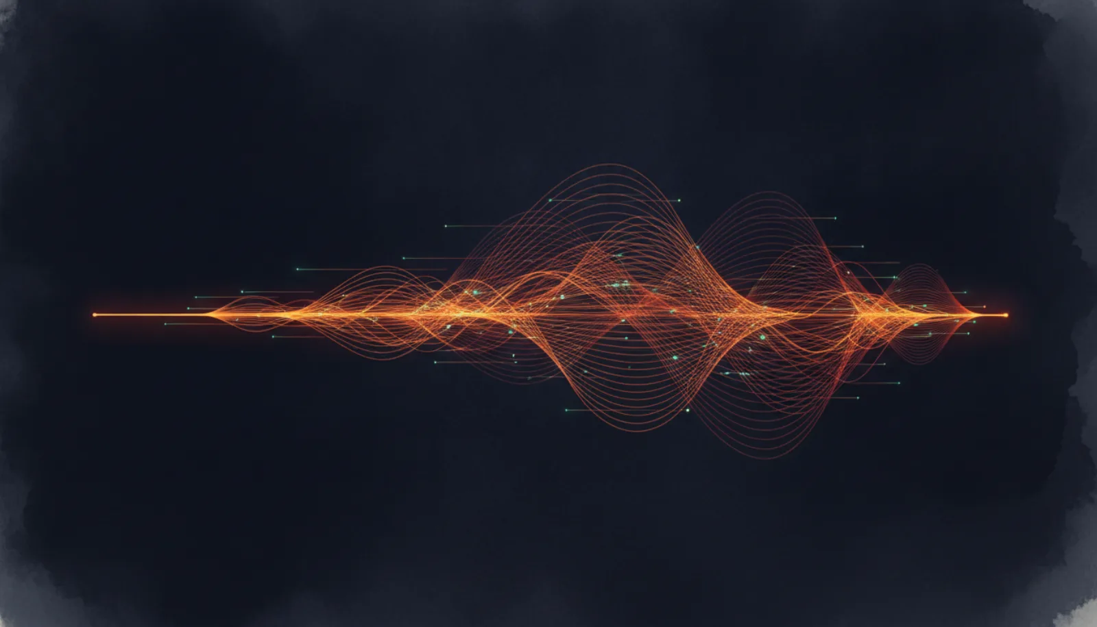 Abstract illustration of one line multiplying into hundreds converging on a point