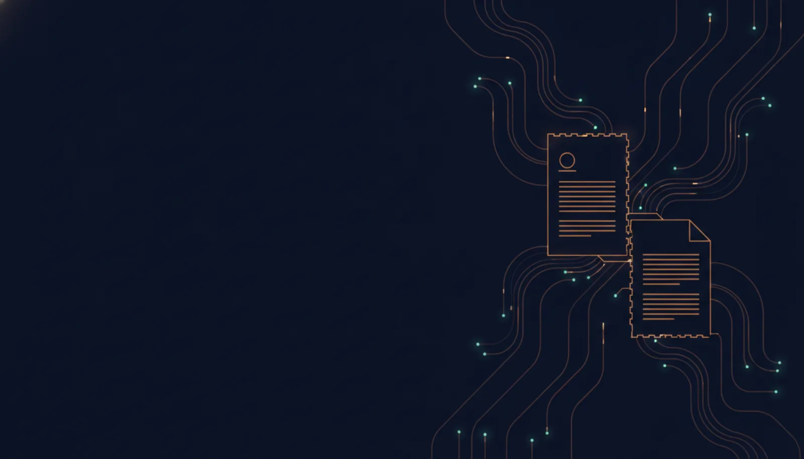 Abstract illustration of two contract documents connecting at matching notches