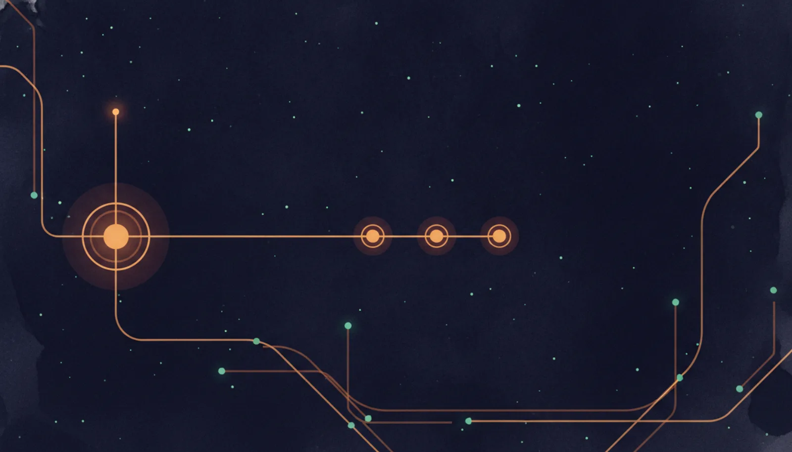 Abstract illustration of a chain of three linked nodes with amber lines looping back to the first