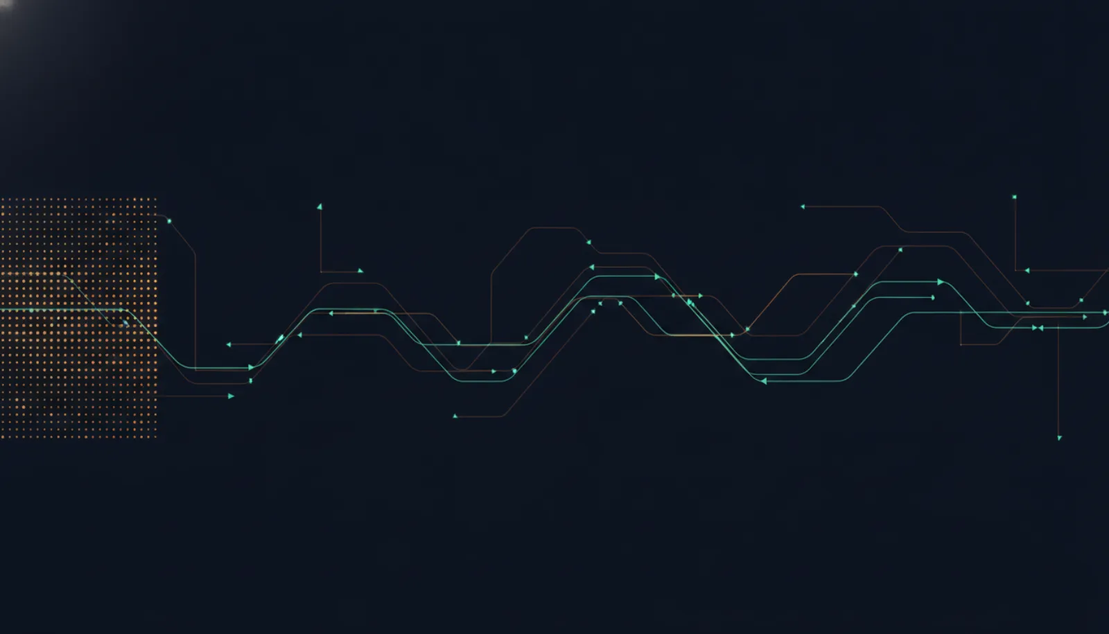 Abstract illustration of many small isolated points on one side and a single connected path on the other