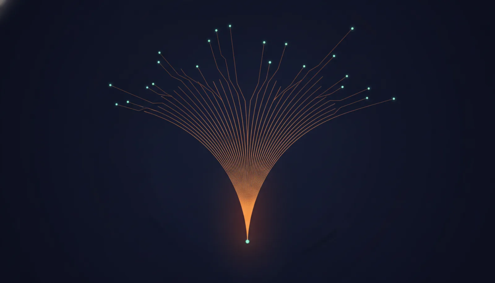 Abstract illustration of a rising traffic line fanning into many strands that fray apart at a breaking point